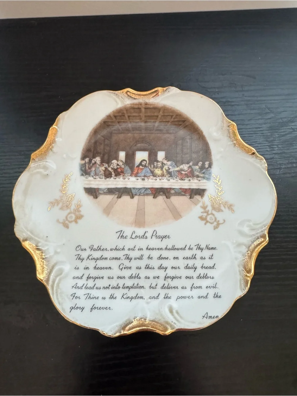 Decorative Themed Collector Plate with The Lord's Prayer - White and Gold